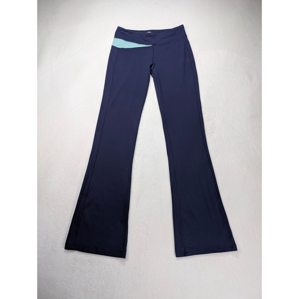 Alo CoolFit Yoga Flare Leggings Navy Teal Colorblock Wide Waistband Women M